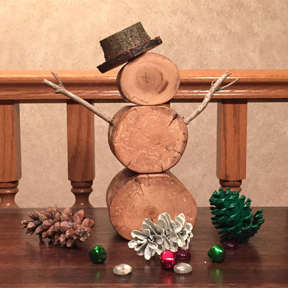Barkless Tabletop Natural Wood Snowman