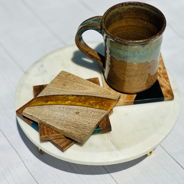 Variety Pack Acrylic Resin Swirl Wooden Coasters - Set of 4