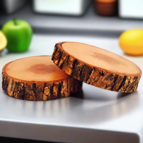 Jumbo Sized Natural Tree Wood Coasters with Bark (2-Pack)