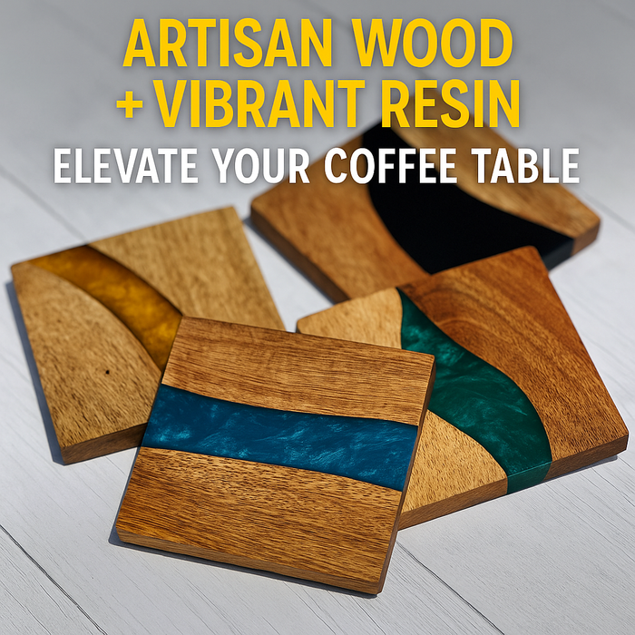 Variety Pack Acrylic Resin Swirl Wooden Coasters - Set of 4