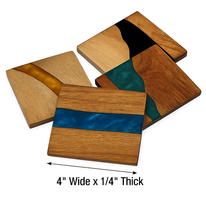 Variety Pack Acrylic Resin Swirl Wooden Coasters - Set of 4