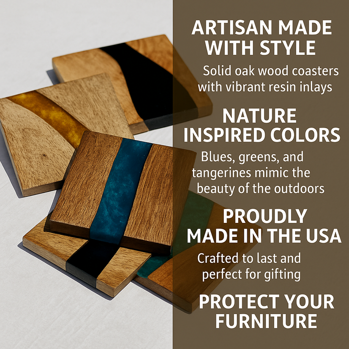Variety Pack Acrylic Resin Swirl Wooden Coasters - Set of 4