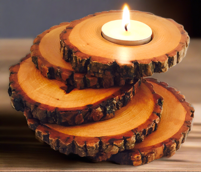 Spiral Tiered Tea Light Wood Candle Holder