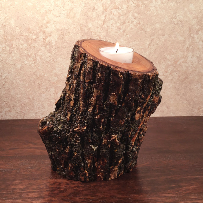 One and Only Tall Slanted Locust Wood Candle Holder