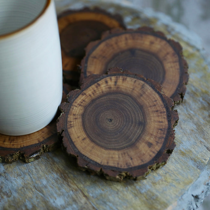 Rare Walnut Tree Wood Coasters with Bark (4-Pack)