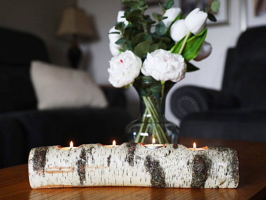 White Birch Wood Branch Candle Holder