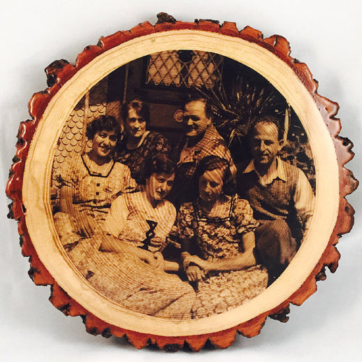 Customizable Image or Picture on Natural Tree Wood w/Bark (8-10" Diameter)