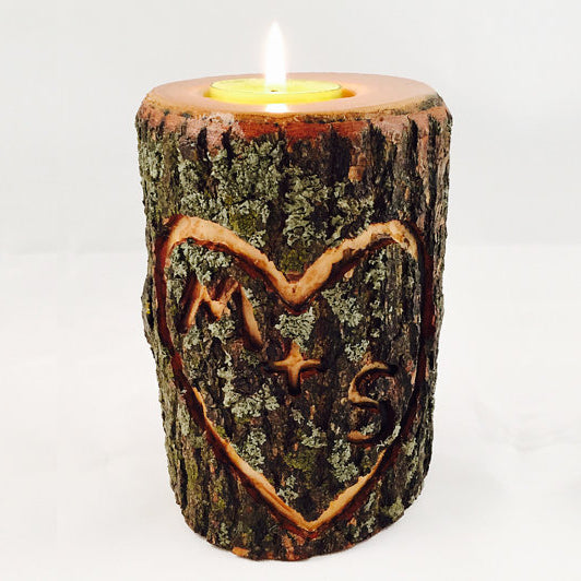 Custom Carved Initials Wood TeaLight Candle Holder