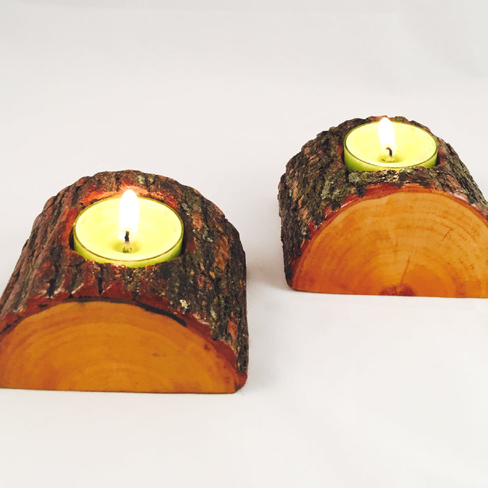 Candle Tea Light Holder Half Log