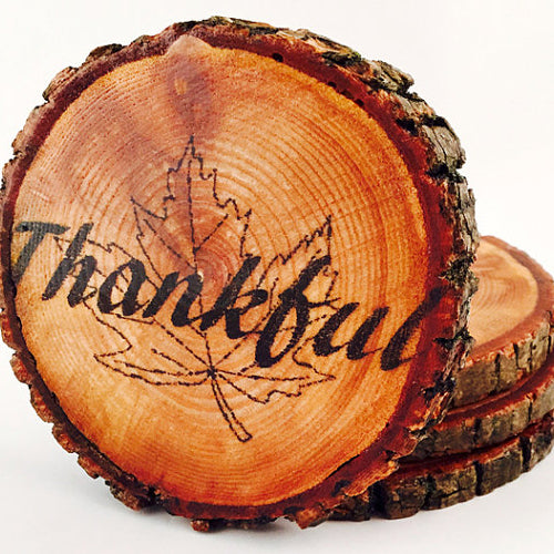 Thankful Autumn Leaf Natural Wood Coasters (4-Pack)