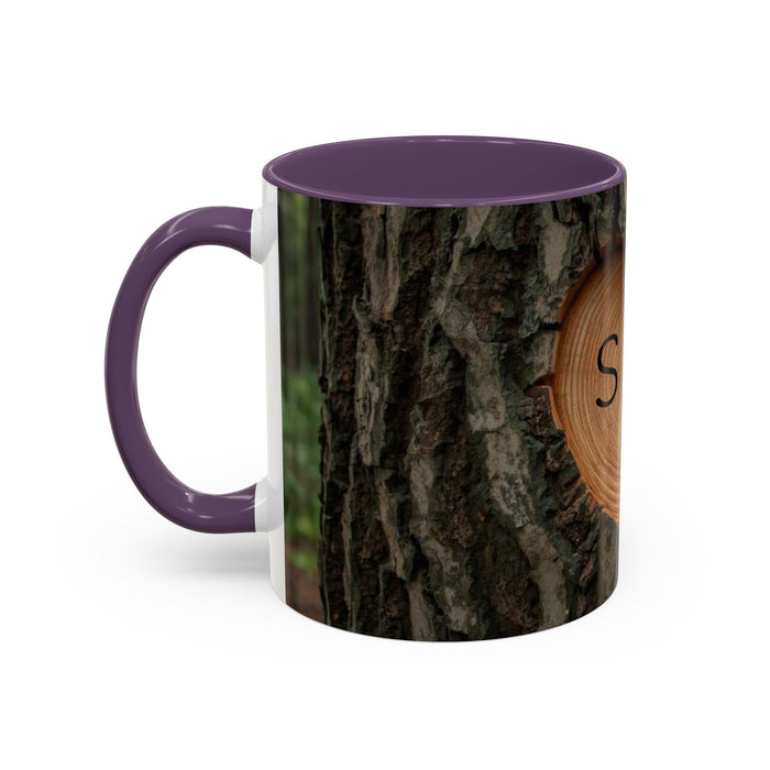 Personalized Tree Heart Engraved Wood Grain Mug with Custom Couples Initials | Rustic Wood Gifts | Anniversary Gift | Accent Coffee Mug 11oz