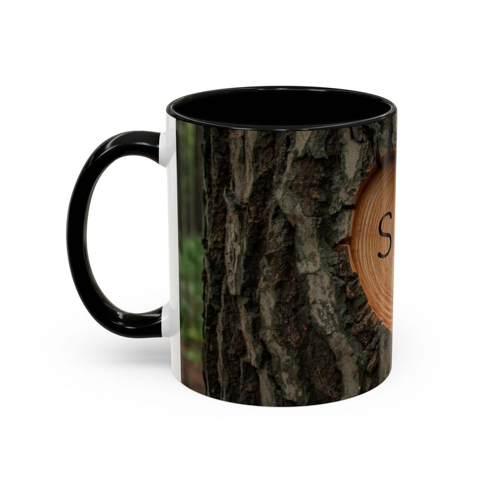 Personalized Tree Heart Engraved Wood Grain Mug with Custom Couples Initials | Rustic Wood Gifts | Anniversary Gift | Accent Coffee Mug 11oz