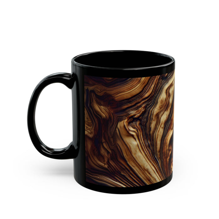 Christian Wooden Cross Black Mug, Jerusalem Olive Wood Grain Ceramic Cup, Religious Gift, Coffee or Tea Mugs, Christian Decor & Kitchenware