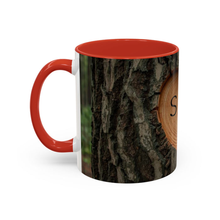 Personalized Tree Heart Engraved Wood Grain Mug with Custom Couples Initials | Rustic Wood Gifts | Anniversary Gift | Accent Coffee Mug 11oz