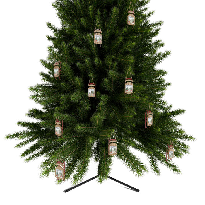 Ornament, Personalized Sled Christmas Ornament, Holiday Decor, Family Name Ornament, Snowy Church Scene, Christmas Tree Decoration