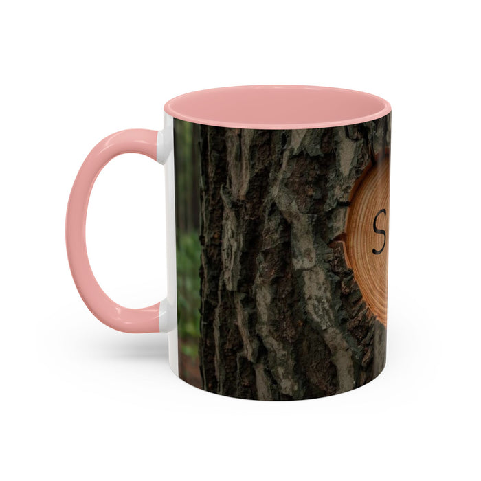 Personalized Tree Heart Engraved Wood Grain Mug with Custom Couples Initials | Rustic Wood Gifts | Anniversary Gift | Accent Coffee Mug 11oz