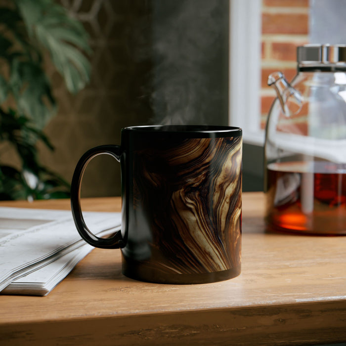 Christian Wooden Cross Black Mug, Jerusalem Olive Wood Grain Ceramic Cup, Religious Gift, Coffee or Tea Mugs, Christian Decor & Kitchenware