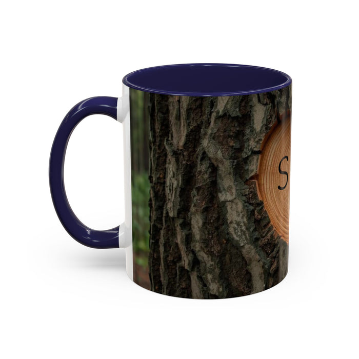 Personalized Tree Heart Engraved Wood Grain Mug with Custom Couples Initials | Rustic Wood Gifts | Anniversary Gift | Accent Coffee Mug 11oz