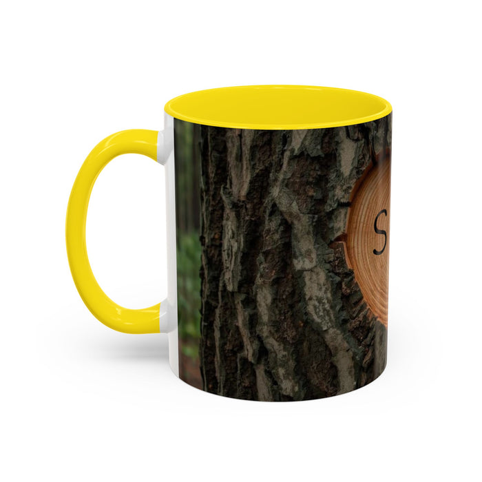Personalized Tree Heart Engraved Wood Grain Mug with Custom Couples Initials | Rustic Wood Gifts | Anniversary Gift | Accent Coffee Mug 11oz