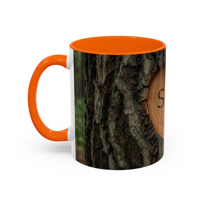 Personalized Tree Heart Engraved Wood Grain Mug with Custom Couples Initials | Rustic Wood Gifts | Anniversary Gift | Accent Coffee Mug 11oz