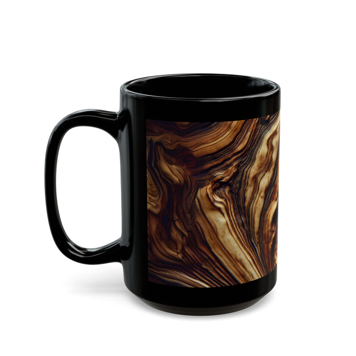 Christian Wooden Cross Black Mug, Jerusalem Olive Wood Grain Ceramic Cup, Religious Gift, Coffee or Tea Mugs, Christian Decor & Kitchenware