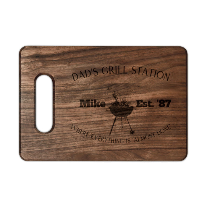Dad's Grill Station Personalized Wooden Cutting Board | Laser Engraved Name | Custom Name and Year | Funny | Gift for Dad