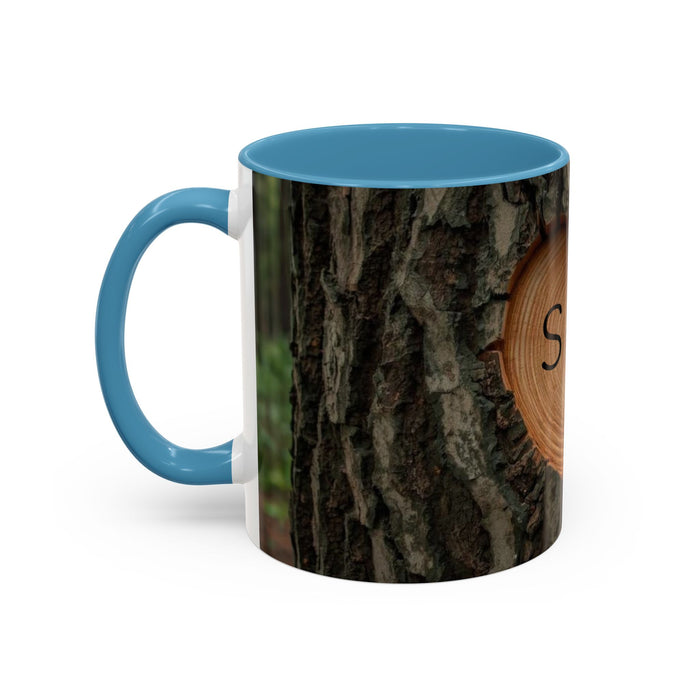 Personalized Tree Heart Engraved Wood Grain Mug with Custom Couples Initials | Rustic Wood Gifts | Anniversary Gift | Accent Coffee Mug 11oz