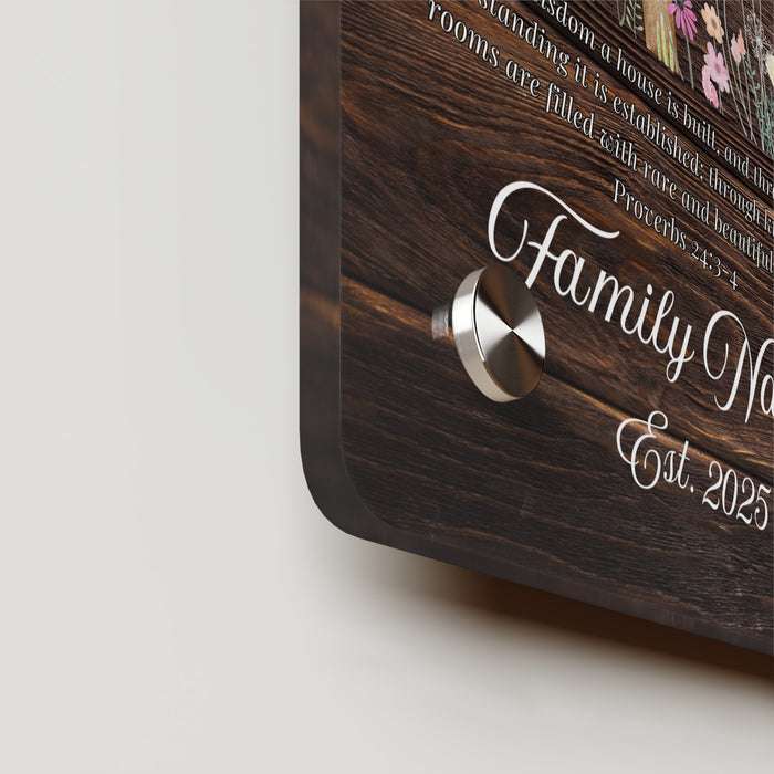 Personalized Christian Glass Plaque Wall Art, Bless This Home, Family Name, Cross, Customizable, Rustic Barn Wood Decor, Housewarming Gift