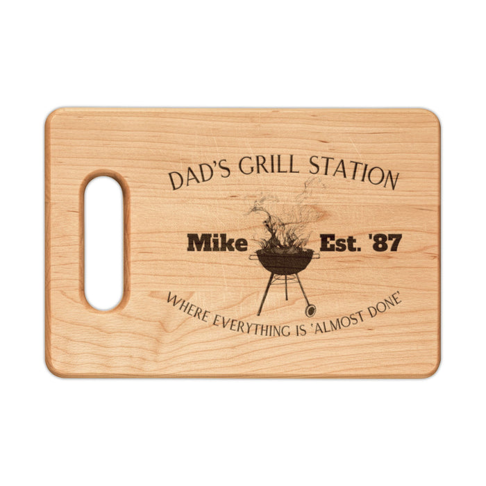 Dad's Grill Station Personalized Wooden Cutting Board | Laser Engraved Name | Custom Name and Year | Funny | Gift for Dad