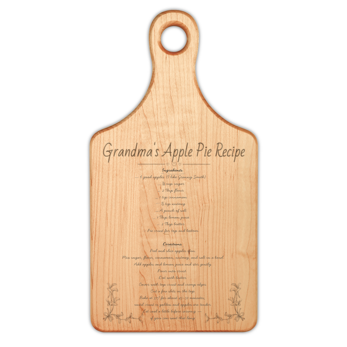 Personalized Family Recipe Cutting Board, Engraved Heirloom Paddle Board, Grandma's Recipe, Mom's Recipe, Vintage Recipe