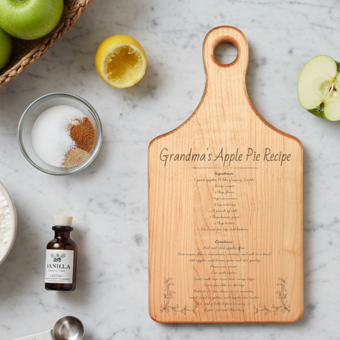 Personalized Family Recipe Cutting Board, Engraved Heirloom Paddle Board, Grandma's Recipe, Mom's Recipe, Vintage Recipe