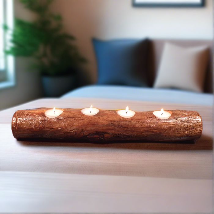 Barkless Wood Branch Candle Holder