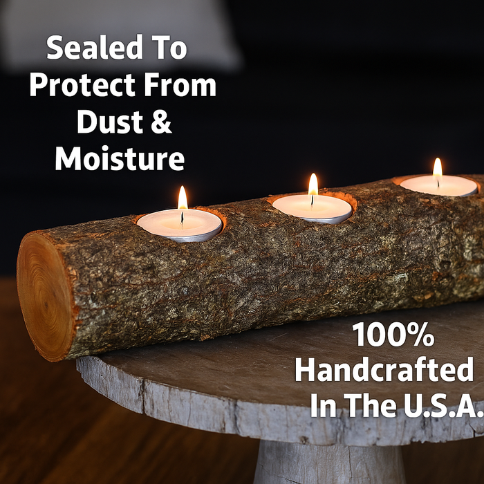 Foot Long Wood Branch Candle Holder With Bark