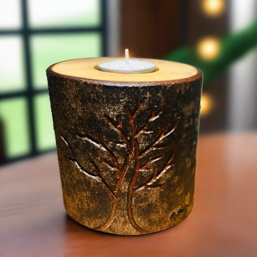 Tree Engraved Bark Log Candle Holder