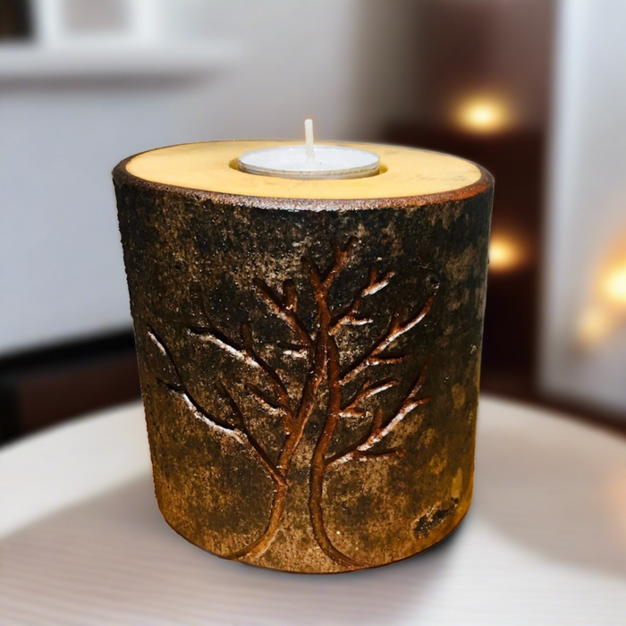 Tree Engraved Bark Log Candle Holder