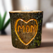I Love Mom Carved Heart Wood Candle Holder