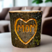 I Love Mom Carved Heart Wood Candle Holder