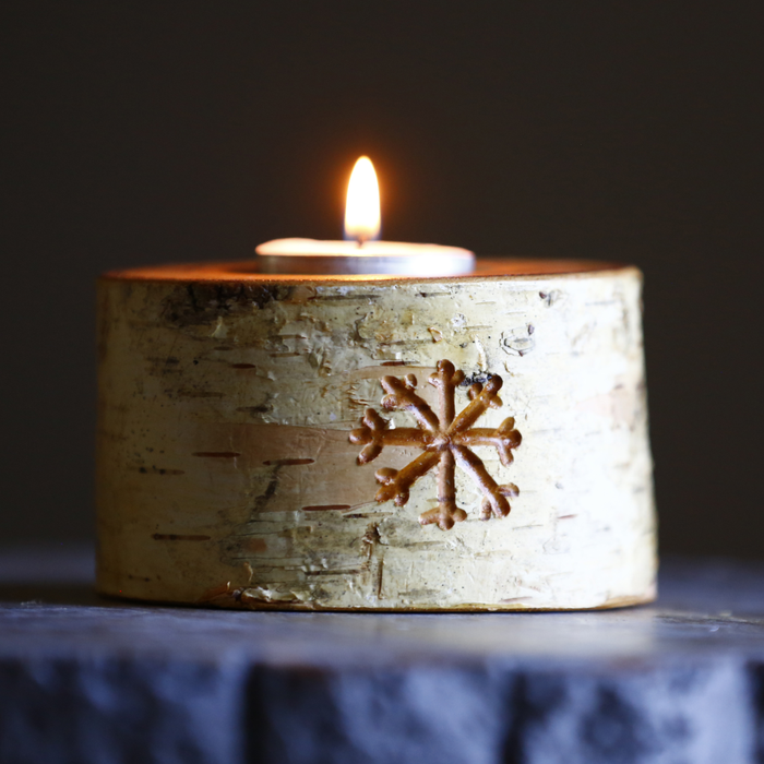 White Birch Wood Snowflake Candle Holder