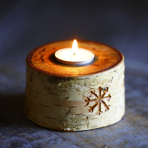 White Birch Wood Snowflake Candle Holder