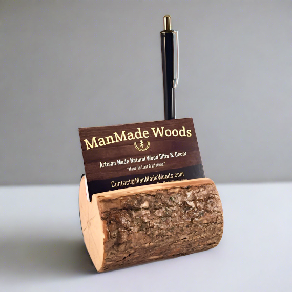 Real Tree Wood Business Card Holder & Pen Holder with Bark