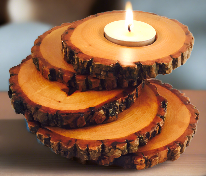 Spiral Tiered Tea Light Wood Candle Holder