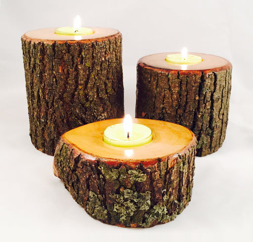 Wood Log Candle Holders