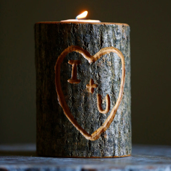 Heart Hand Carved Wood TeaLight Candle Holder