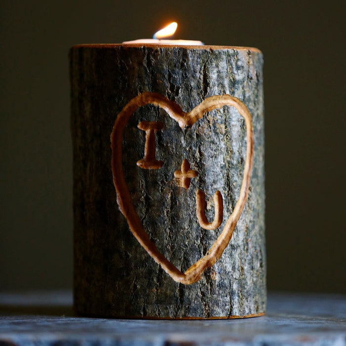 Custom Carved Initials Heart Wood TeaLight Candle Holder