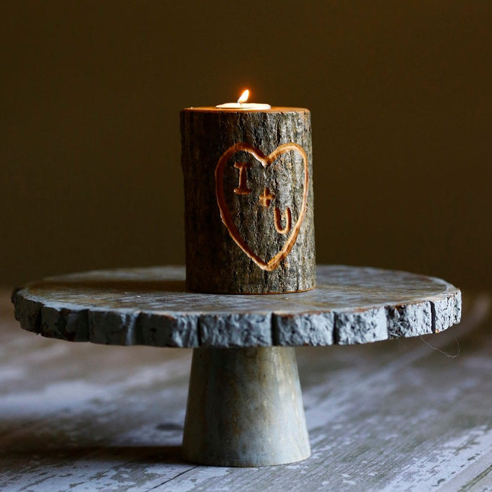 Custom Carved Initials Heart Wood TeaLight Candle Holder