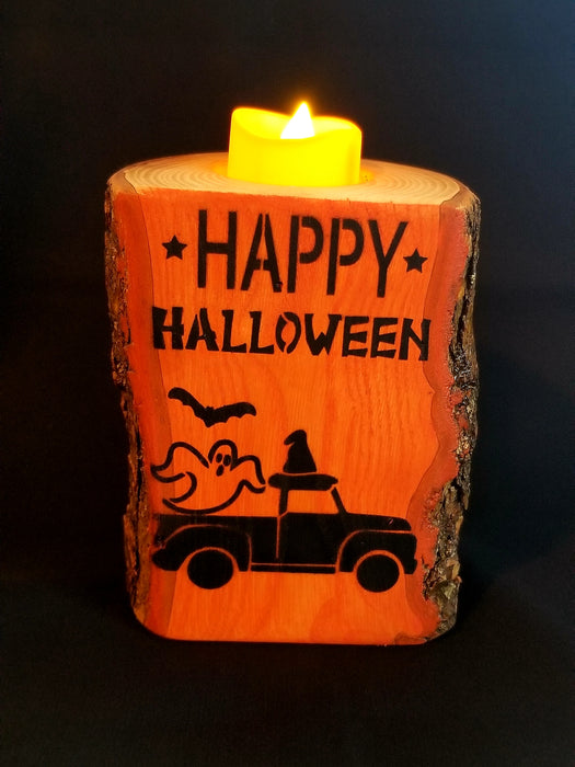 Happy Halloween Spooky Truck Candle Holder