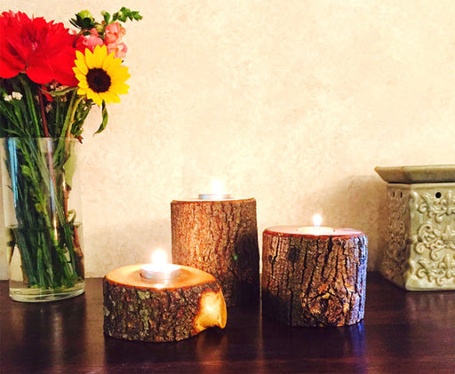 Wood Log Candle Holders