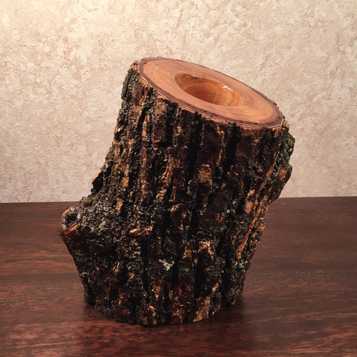 One and Only Tall Slanted Locust Wood Candle Holder