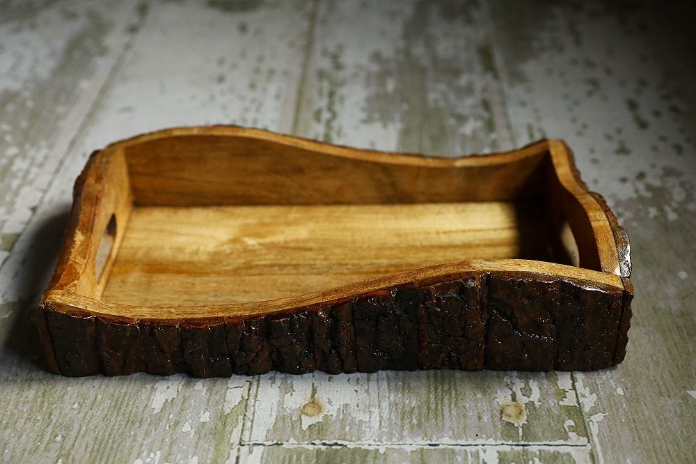 Rustic Curved Wood Timber Serving Tray with Handles