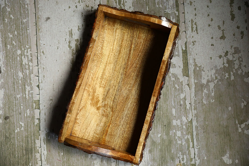 Rustic Curved Wood Timber Serving Tray with Handles